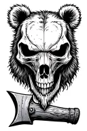 mining pickaxe in bear skull tattoo design idea