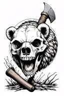 mining pickaxe in bear skull tattoo design idea