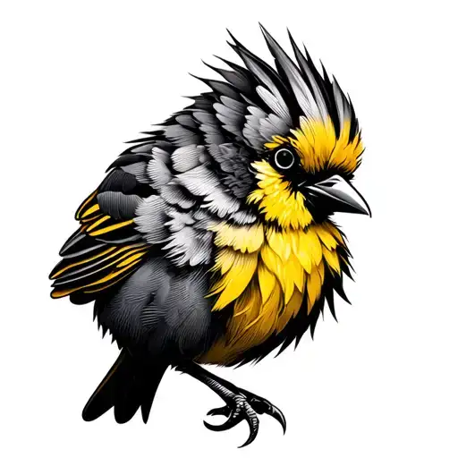 fluffy Yellow Bird tattoo design idea