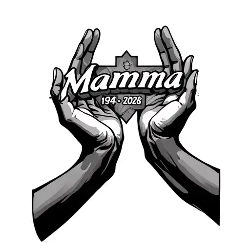 Cross With two hands holding saying Mamma 1945 - 2026 tattoo design idea