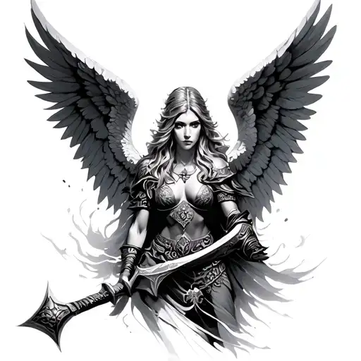 angel warrior tattoo design idea