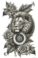 lion rose compass tattoo design idea