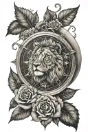 lion rose compass tattoo design idea