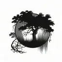 cross in a weeping willow tree tattoo design idea