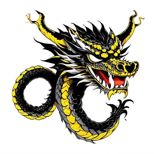 yakuza mask Hannya Demon Dragon snake mak color yellow black black tattoo design idea