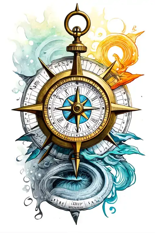 compass and time piece tattoo design idea