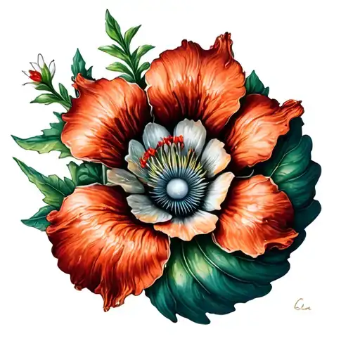 ammonite Columbine flower surrounded tattoo design idea