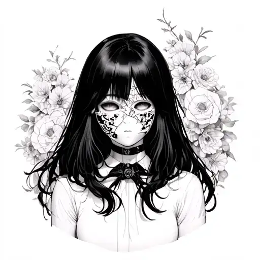 anime girl with a broken porcelain mask tattoo design idea