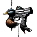 gun with hanging ducks tattoo design idea