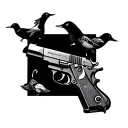gun with hanging ducks tattoo design idea