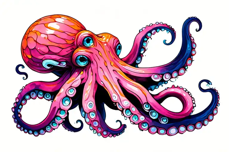 Pink orange turquoise octopus wrapped tattoo design idea