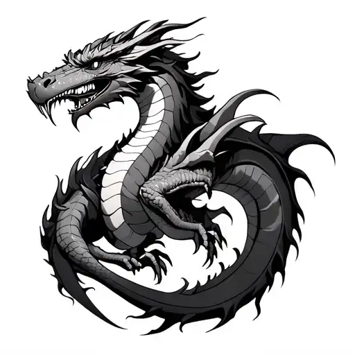a dragon his head start at my forarm thrn his body is curving till half my arm at my biceps tattoo design idea