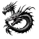 a dragon his head start at my forarm thrn his body is curving till half my arm at my biceps tattoo design idea