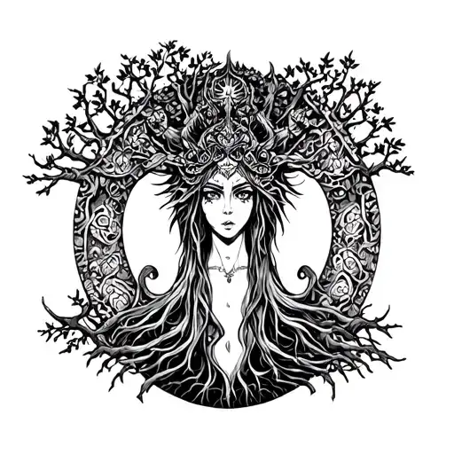 sexy freya norse goddes grows on tree tattoo design idea
