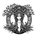 sexy freya norse goddes grows on tree tattoo design idea
