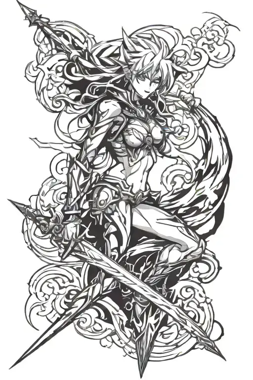 lightning spear and black flame tattoo design idea