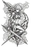 lightning spear and black flame tattoo design idea