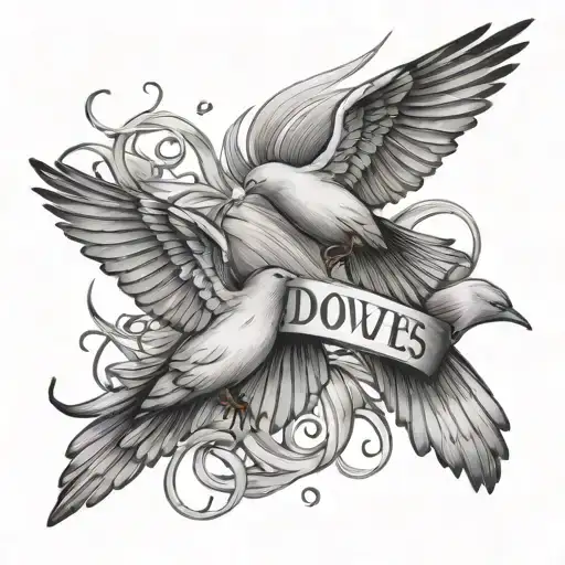 birds flying with the text "doves in the wind" intertwined  tattoo design idea