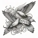 birds flying with the text "doves in the wind" intertwined  tattoo design idea