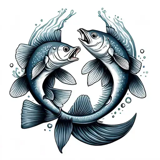 cod fish and a herring fish swiming couple love tattoo design idea
