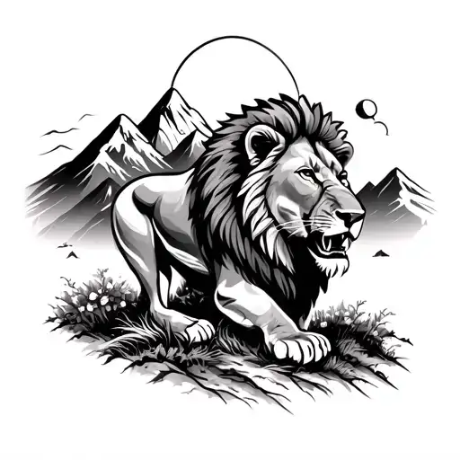mountains in the background with a lion in the foreground, maybe roaring or looking majestic. And then have Philippians tattoo design idea