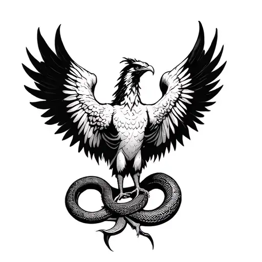 phoenix with its wings spread and snake in its claws tattoo design idea