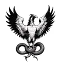 phoenix with its wings spread and snake in its claws tattoo design idea