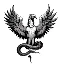 phoenix with its wings spread and snake in its claws tattoo design idea