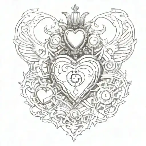 steampunk sacred heart tattoo design idea