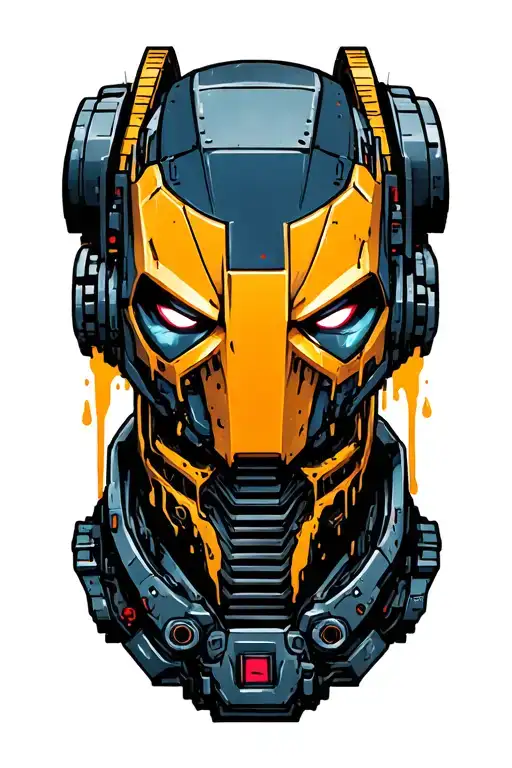 robot bust,in the style of Dead Pool, transformers with an excavator, dripping grease,cybernetyczny chaos,tłoki samochód tattoo design idea