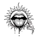 A tongue licking sun and melting with smoke. represent  "I've eaten the sun so my tounge has been burned of the taste tattoo design idea