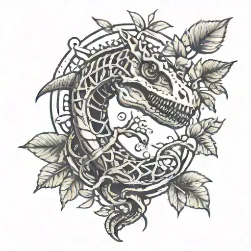Dino DNA with leaves intertwined tattoo design idea