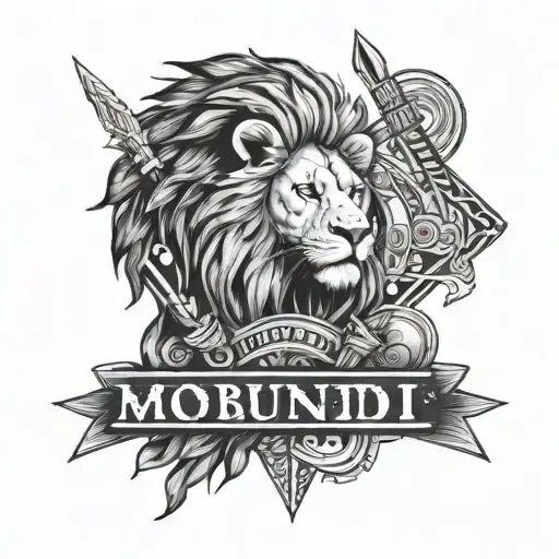 African continent, lion, Maasai warrior spear and finally the word "Mobundi" tattoo design idea