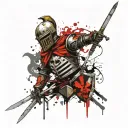 Knight with sword and shield with skull tattoo design idea