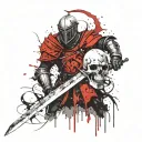 Knight with sword and shield with skull tattoo design idea
