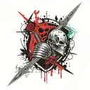 Knight with sword and shield with skull tattoo design idea