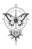 compass, butterfly, devil with a rose surrounded tattoo design idea