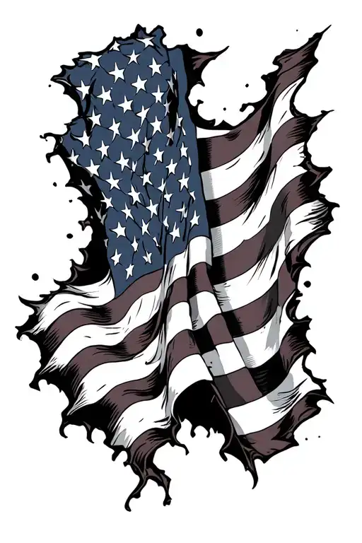 Torn american flag waving tattoo design idea