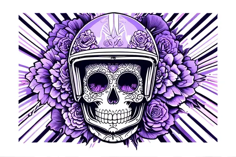 purple sugar skull racing helmet tattoo design idea