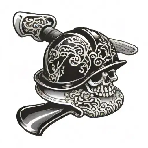 mini black and white shovel with a black and white mini hard hat on the handle tattoo design idea