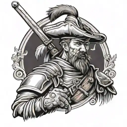 A Cossack warrior with a rifle and a sword tattoo design idea