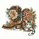 cowgirl boots, flowers, galaxy, cats tattoo design idea