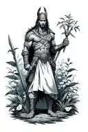 warrior in a garden scene tattoo design idea
