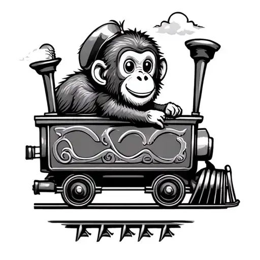 Cute Monkey riding circus train car tattoo design idea