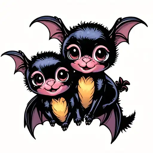 two cute bats that are best friends tattoo design idea