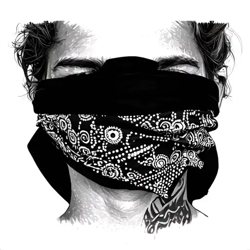 grafiti artist wearing a bandana over face painting while looking backwards tattoo design idea