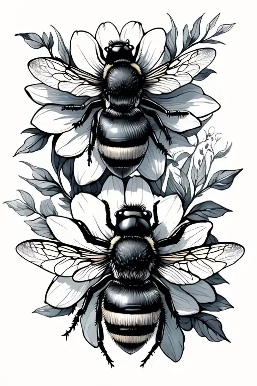 bees and flowers tattoo design idea
