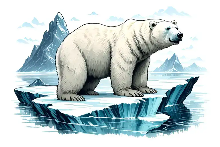 polar bear on iceberg arctic landscape scene tattoo design idea