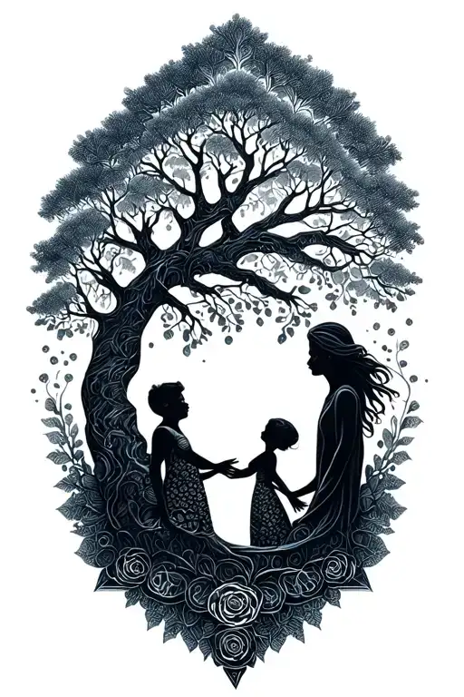 Birth of a child, tree of life, DNA, geometry, father and daughter tattoo design idea