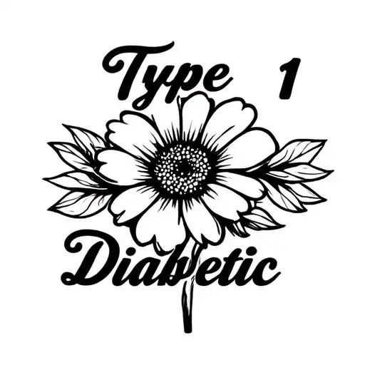 "Type 1 Diabetic" flower with writing in cursive tattoo design idea